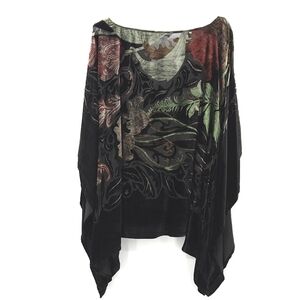John Mark Oversized Poncho Top Womens Size 2X/3X Black Burnout Velvet Whimsigoth
